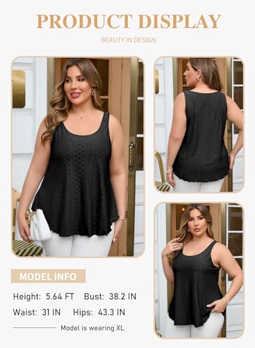 Eytino Womens Plus Size Tank Tops Summer Eyelet Embroidery Sleeveless T-Shirts Tops Scoop Neck Causal Loose Flowy Cami(1X-5X)3