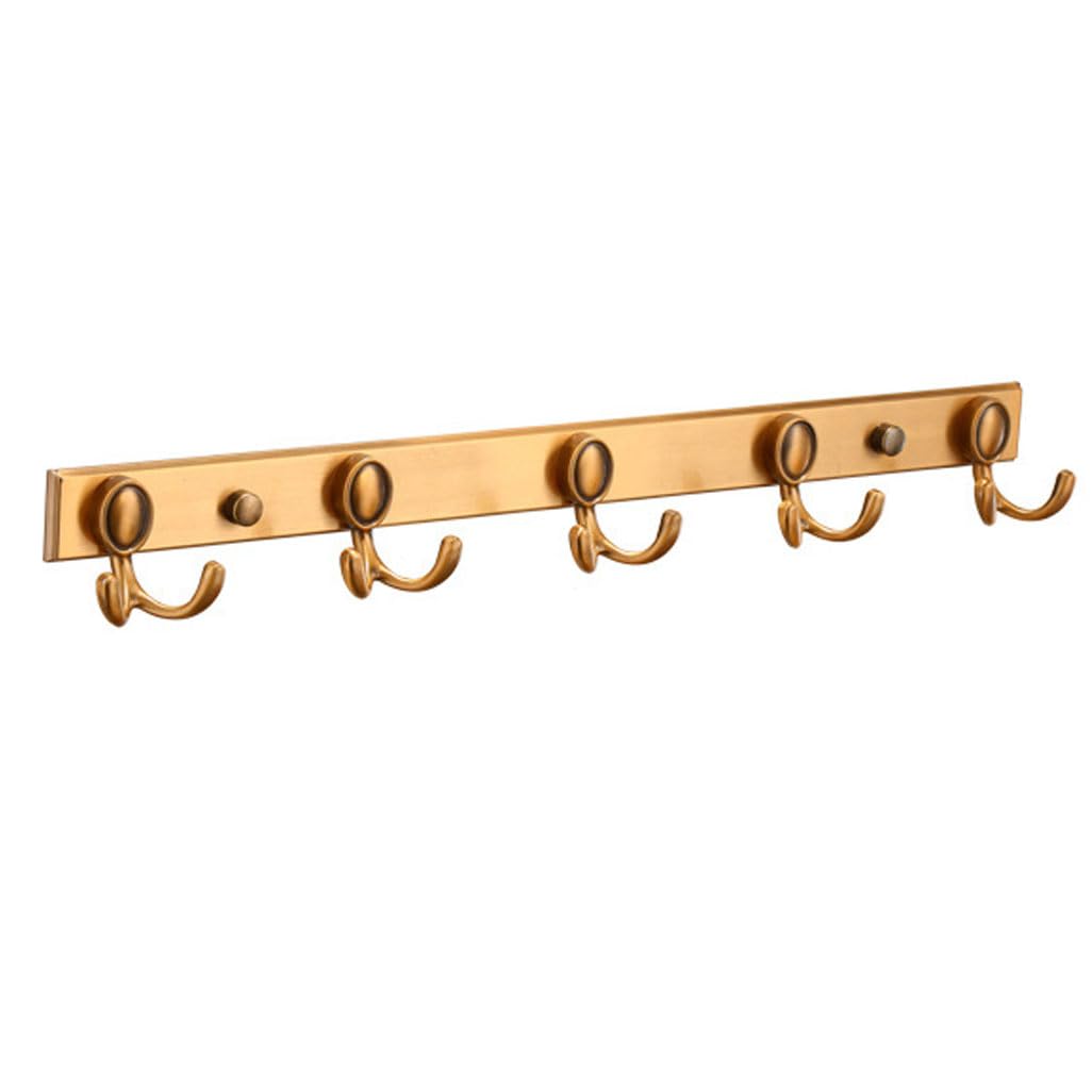 LMYSXAOZ Vintage Metal Coat Rack Wall Mount, Gold Aluminum Thickened Hooks Hanging Rail Antique Clothes Towel Racks for Bathroom Entryway Bedroom Behind The Door 3hook