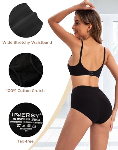 Image of INNERSY Womens Underwear Cotton Briefs Postpartum High Waisted Panties 5 Pack