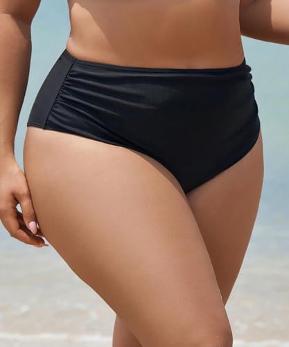 Leoparts Plus Size Women's Bikini Bottom High Waisted Drawstring Swimsuit Bottoms Ruched Full Coverage Bathing Suit Briefs3