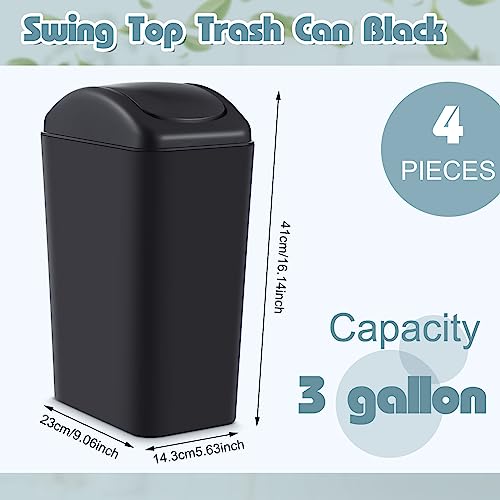 Image of Hoolerry 4 Pcs 3 Gallon /12 Liter Small Trash Can Plastic Kitchen Garbage with Lid Small Trash Bin for Bathroom Office Bedroom Kitchen Waste Outdoor (Black)