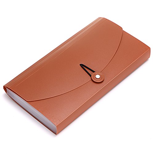 BTSKY Expanding File Folder -13 Pockets Small Accordion File Folder Expandable Card Ticket Holder File Storage Folder Check Bill File Folder Plastic Business Document Organizer Wallet Case, Brown