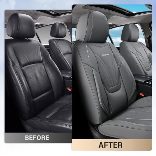 Image of Coverado Car Seat Covers Full Set, 5 Piece Car Seat Protector with Lumbar Support & Removable Headrest, Breathable Leather Front Rear Seat Cushion Universal Fit for Truck Automotive Gray