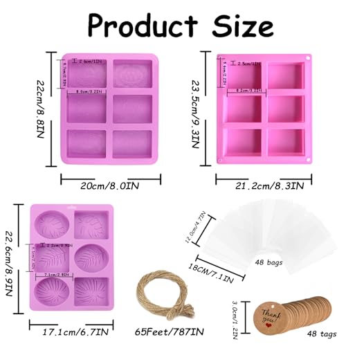 image for ZRLABL Soap Making Kit with 3 Silicone Molds, 48 Bags, 48 Gift Tags, 6
