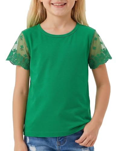 Image of Noomelfish Girls Lace Short Sleeve T-Shirts Kids Summer Cute Tops Blouse(5-12 Years)