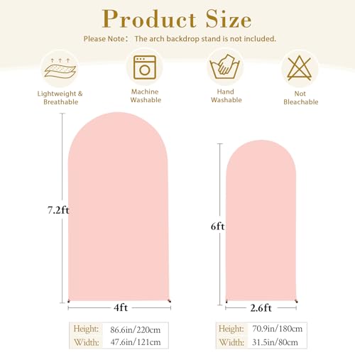 Image of Dusty Rose Arch Cover 2 Set-7.2 and 6ft Dusty Pink Arch Backdrop Cover Spandex Wedding Arch Stand Covers for Baby Shower Girls Birthday Party Bridal Shower Wedding Photo Balloon Arches Background
