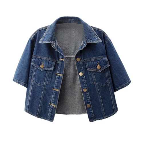 XUNRYAN Denim Jackets Teen Girls Short Sleeve Trendy Casual Button Up Fashion Coat Summer Jacket Outerwear with Pockets