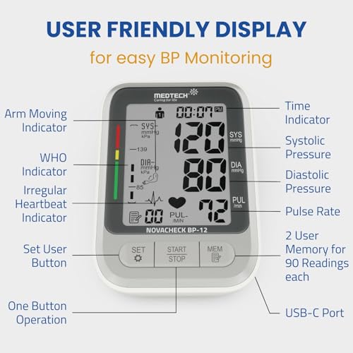 MEDTECH® BP12 Fully Automatic Portable Digital Blood Pressure BP Monitoring Machine with Smart MDD Technology for Most Accurate Measurement | Arm Size (22-42cm) | Clinically Validated | 2 Years Warranty
