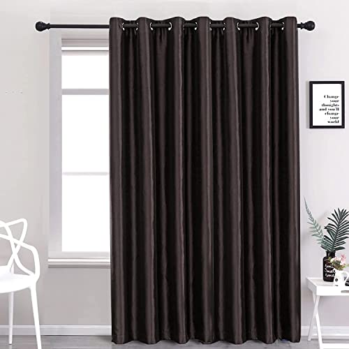 Image of GYROHOME Extra Wide Coffee /Brownout Curtain for Sliding Glass Door, Faux Silk Coffee /Brownout Curtains Fully Lined Solid Window Treatment Drapes (1Panel,100x120inch,Coffee /Brown)