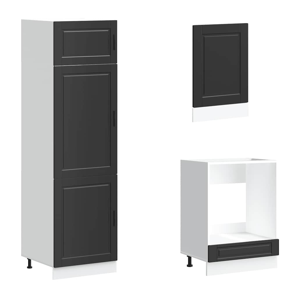 IKAYAA Mueble de Cocina 7 Piezas Kalmar, Cocinas Completas, Muebles Modulares, Armario Inferior de Fregadero, Armario Colgante para Horno Negro