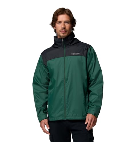 Columbia Mens Glennaker Lake II Rain Jacket, Rain Forest-Black, Medium
