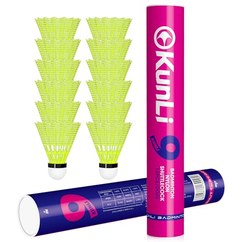 kunli Badminton Birdies 12 PCS, Nylon Badminton Shuttlecocks with Stability Durability for Baseball Batting Practice Training, Medium Or High Speed Birdie Balls (Fast (Suitable for ＜13℃))