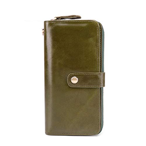 Preisvergleich Produktbild FREEDOL Damen Geldbörse, Geldklammer Wallet Handgemachte Beiläufige Leder Mit Hoher Kapazität Lange Mappe Minimalist RFID Blocking Clutch-Bag Ideal Für Geschäftsleute,Grün
