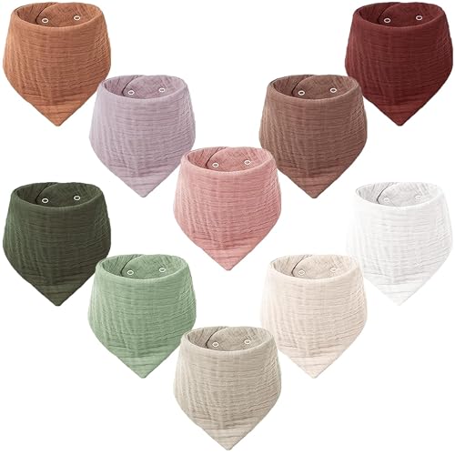 Image of Konssy Muslin Baby Bibs 10 Pack Baby Bandana Drool Bibs 100% Cotton for Unisex Boys Girls