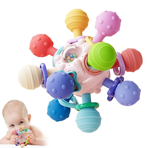 Image of Baby Sensory Montessori Toy - Infant Teething Relief - Teethers for Newborn - Developmental Rattles Chew Toys Gifts for 0 3 6 9 12 18 Months Girl Boy -Toddler Travel Toy for 1 2 One Year Old (Pink)