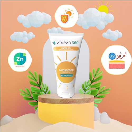 Image of Viveza 360 Broad Spectrum Aqua Gel Sunscreen with SPF 50 & PA+++ protection against UV-A, UV-B, IR-A, HEVL with Zinc Oxide, Sodium Hyaluronate & Glycerine