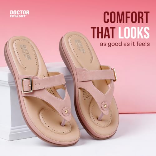 Image of DOCTOR EXTRA SOFT Women's Flat Comfortable Memory Foam Slippers /Flip-Flops Fashion Stylish Casual Diabetic Orthopedic Lightweight Synthetic Slip-on Sandals with Adjustable Strap for Girls /LadiesD-623