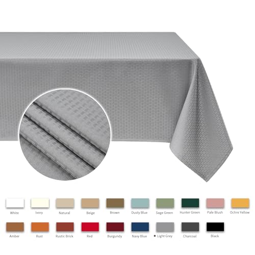 Image of maxmill Square Tablecloth Weaved Texture Stain Resistant Waterproof Wrinkle Free Washable Soft Table Cloth, Decorative Fabric Table Cover for Dining Room Dinner Parties, 52 x 52 Inch, Light Grey