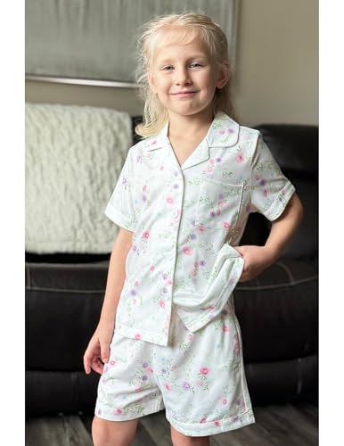 Image of Arshiner Girls Pajamas Sets Short Sleeve Kids Pjs Button Down Sleepwear