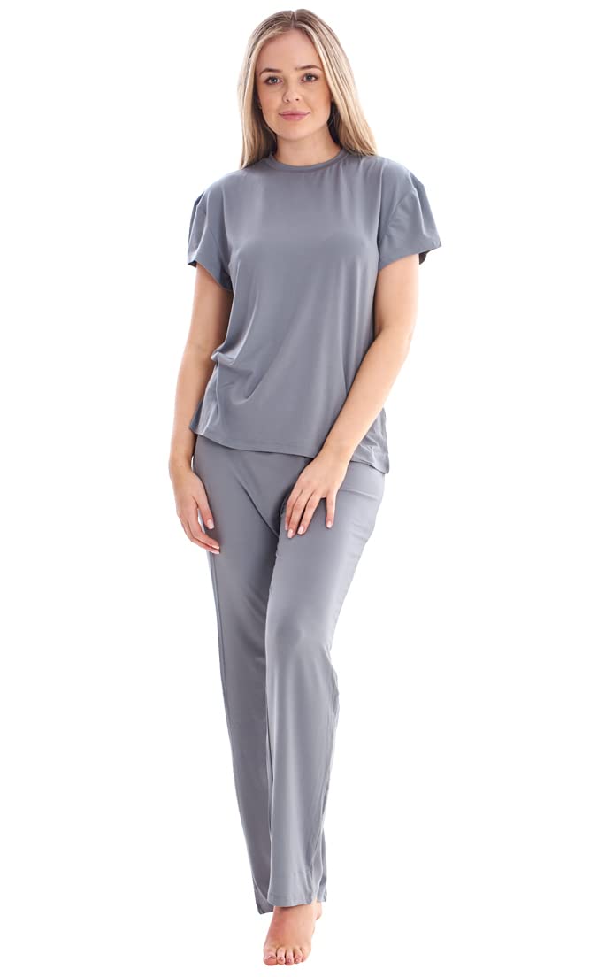 MOONJAMS Ladies Plain Stylish Soft Stretch Lounge Wear Pyjamas PJ'S Grey