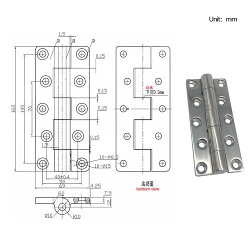 Charnière robuste en acier 304 pour grand camion et machine
