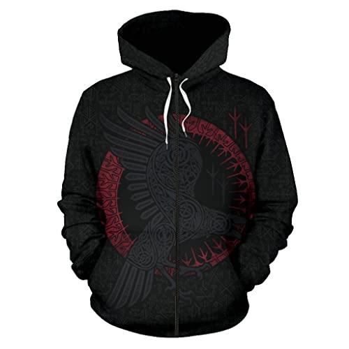Sweat à capuche Viking pour homme avec impression 3D motif corbeau