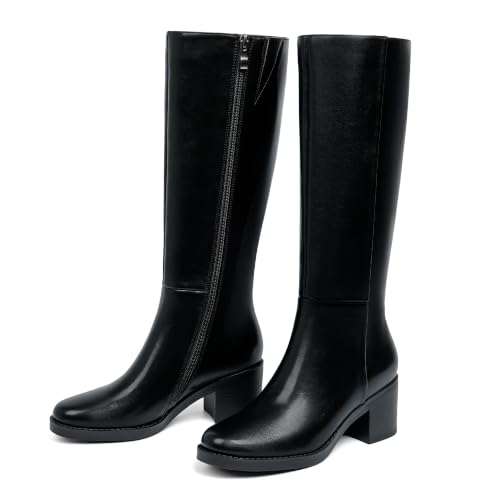Image of Womens Knee High Boots Chunky Low Heel Round Toe Tall Long Boots | Balanced Low Block Heel, Roomy Round Toe, Anti-slip Rubber Outsole, Fashion Heeled Dressy Fall Winter Long Boots for Women