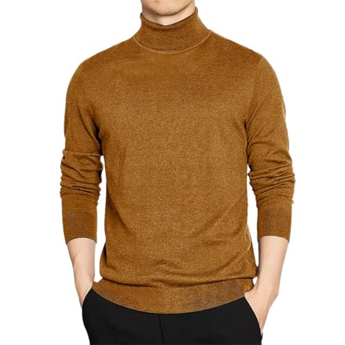 Men's Turtleneck Long Sleeve Sweater Pullover Solid Color Knitted Cardigan Warm Loose Top