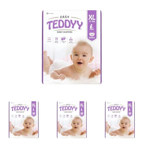 Image of TEDDYY Easy Baby XL Size Diaper Tape Style | 56 Count (Extra Large) | 13-17 kgs (Pack of 4) | Quick Absorbency | Extra Super Soft | Anti - Bacterial | Wetness Indicator with Adjustable Grip Tapes