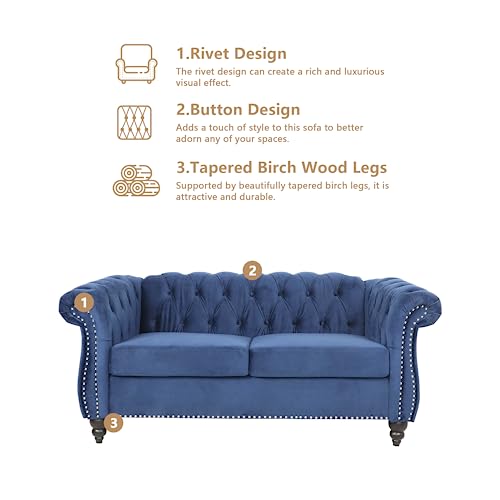 Image of QHITTY 2 Piece Living Room Set, Sectional Chesterfield Sofa Chair Contemporary Upholstered Velvet Loveseat Couch Sets for Living Room, Bedroom, Office