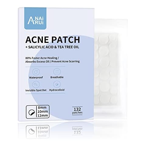 ANAiRUi 132 Pcs Pimples Patches, Hydrocolloid Spot Stickers with Tea Tree Oil & Salicylic Acid for Acne Dots, Blemish, Zit - Waterproof, Invisible, Breathable, Facial Skin Care, 8/10/12mm (3 Sizes) Cover