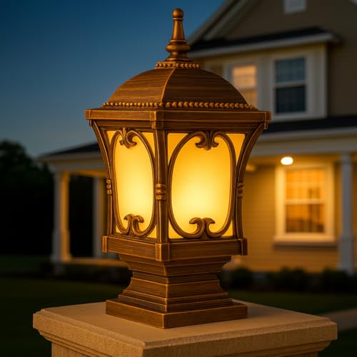 Image of GIGAWATTS Apple Outdoor Gate Light - 101% Rust & Waterproof Die-Casting Aluminium Exterior Piller Lamp Base Mount for Garden, Boundary Walls & Home Entrances (B22 Holder, Bulb Not Included, Gold)