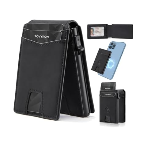 ZOVYRON Wallet for Men - Slim Magsafe Wallet With Pop Up Card Holder Minimalist RFID Wallet with ID Slots, Smart Magnetic Wallet for iPhone 15/14/13/12 series (Black) Cover