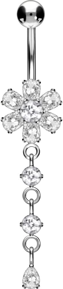 PIERCINGLINE Bauchnabelpiercing Titan | Blume 925er Silber | Piercing Bananabell Banane | Farbauswahl
