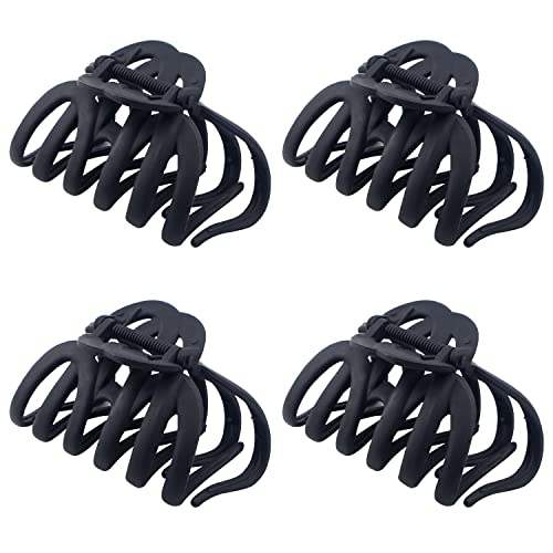 4 Pieces 3.5'' Large Octopus Claw Clips for Thick Long Hair, Big Hair Clips for Women, Strong Hold Hair Claw Clips, Matte Non-slip Jaw Hair Clips (Black)
