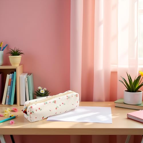 Image of Pink Floral Styl Pencil Bag, Pencil Case, Pen Holder Coin Pouch, Cute Simple Pen Bag, Stationery Organizer Multifunction Makeup Storage Bag, Pen, Pencil and Marker Cases Office Supplies