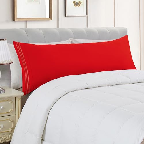Image of Elegant Comfort Luxury Ultra-Soft 1-Piece Body Pillowcase - 1500 Premium Hotel Quality Microfiber Double Brushed - Wrinkle Resistant, Body Pillowcase Size, Red