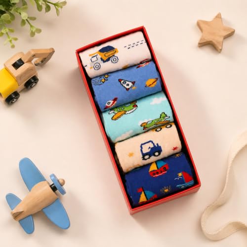 Image of THELA GAADI Printed Kids Socks | Ankle Length Pure Cotton Socks for Kids Boys and Girls | Breathable, Odourless, Cute | Pack of 5