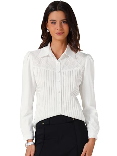 Chemise à manches longues en dentelle rayée et col revers pour femme