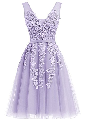 Homecoming Dresses Short Prom Dress Tulle Cocktail Dress Bridesmaid Evening Gowns Net Appliques US 8 Lilac