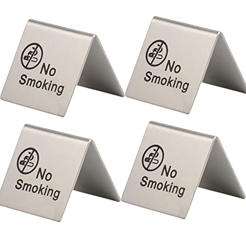 zalati No Smoking Sign 4pcs Table Signal Card Stainless Steel for Indoor & Outdoor Restaurant Coffee Office Table