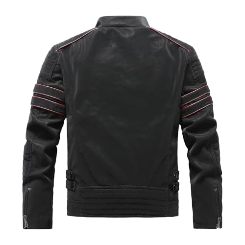 Men's Retro Casual Personalized Embroidery Long Sleeve Faux Leather Street Motorcycle Jacket2