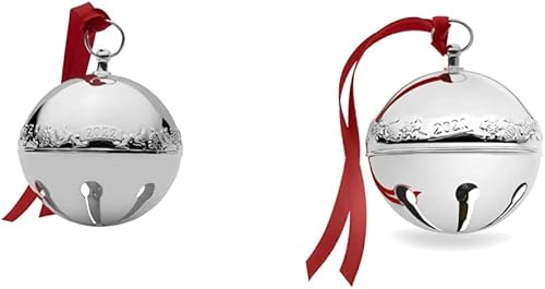 Wallace 2022 Silver-Plated Sleigh Bell Ornament, 52nd Edition & 51st Edition 2021 Silver Plated Sleigh Bell Ornament, Silver