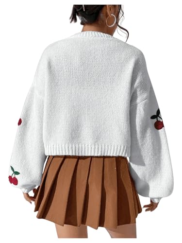 Image of GORGLITTER Women's Cherry Cropped Cardigan Sweaters Open Front Long Sleeve Cute Chunky Knit Short Cardigan Trendy