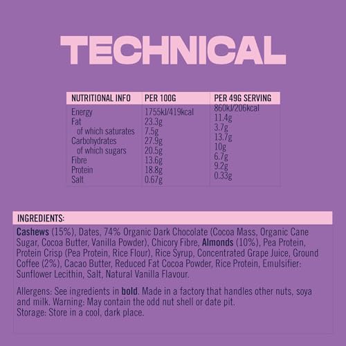 Vive Mocha Almond Protein Bars – Vegan, High Fibre, Dairy-Free Snacks – Pack of 12