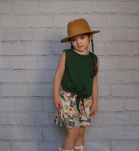 Image of Arshiner Girls Summer Outfits Hawaiian Shirt Beach Kids Clothes Spring Green Tanks Floral Leaf Short Sets Size 6