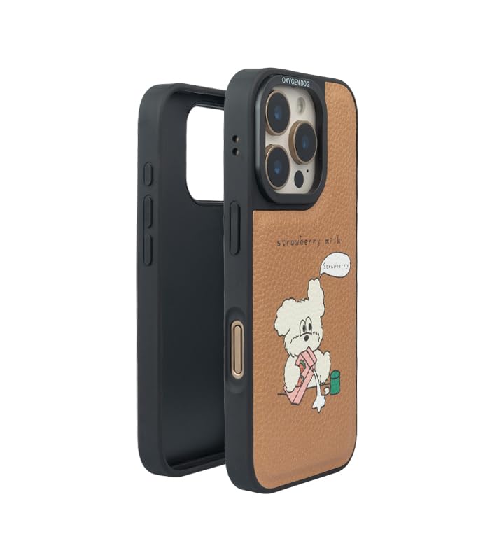 Image of Strawberry Milk Leather Case Cover for iPhone 15 Pro Max | Soft Vegan Leather | Cute Pastel Design | Slim & Durable