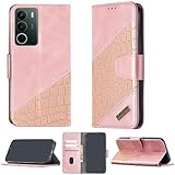 jioeuinly Case Compatible for Realme C71 Phone Case Cover [with Tempered Glass Screen Protector] Flip Stand Cover Stitching Style Wallet Case Pink