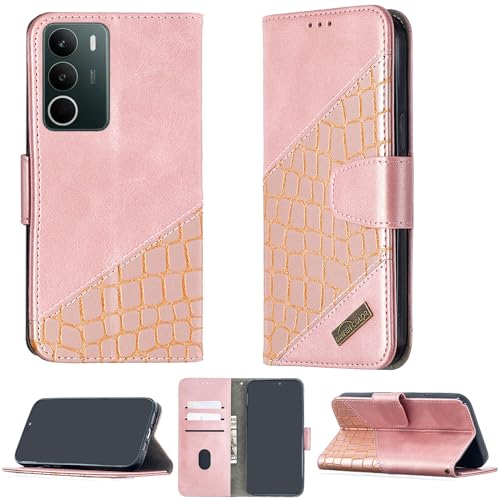 jioeuinly Case Compatible for Realme C71 Phone Case Cover [with Tempered Glass Screen Protector] Flip Stand Cover Stitching Style Wallet Case Pink
