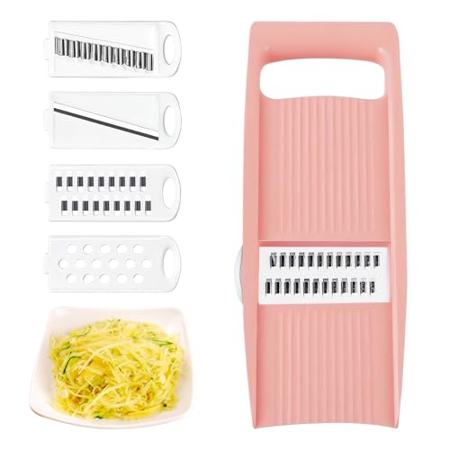 5 in 1 Manual Vegetable Grater Slicer,Vegetable Shredder,Carrot Grater,Veg Chopper Grater,Cabbage Shredder,Vegetable Chopper Manual for Carrot Vegetable Onion Cabbage Potato Cucumber(Pink)